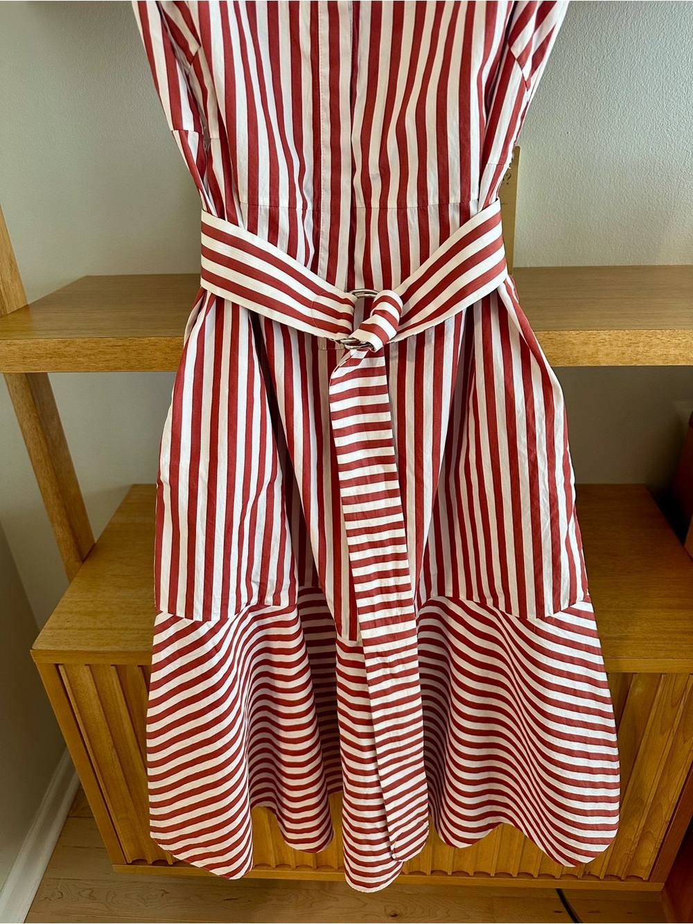 Akris Punto Red & White Striped Sleeveless Midi Dress with Pockets - size 12 - Picture 4 of 11